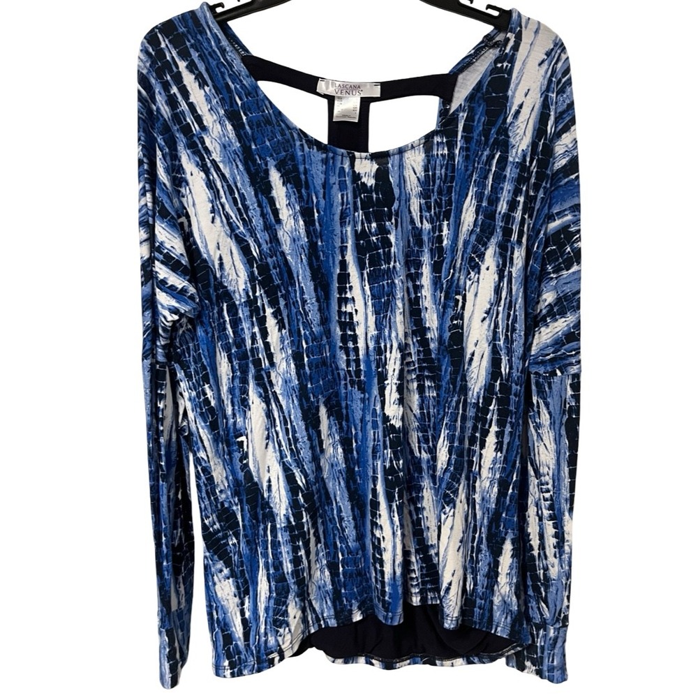 Lascana for Venus Blue White Tie Dye Open Back Thumbhole Top Medium
